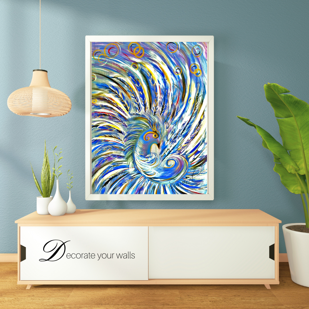 Peacock wall decor art print.