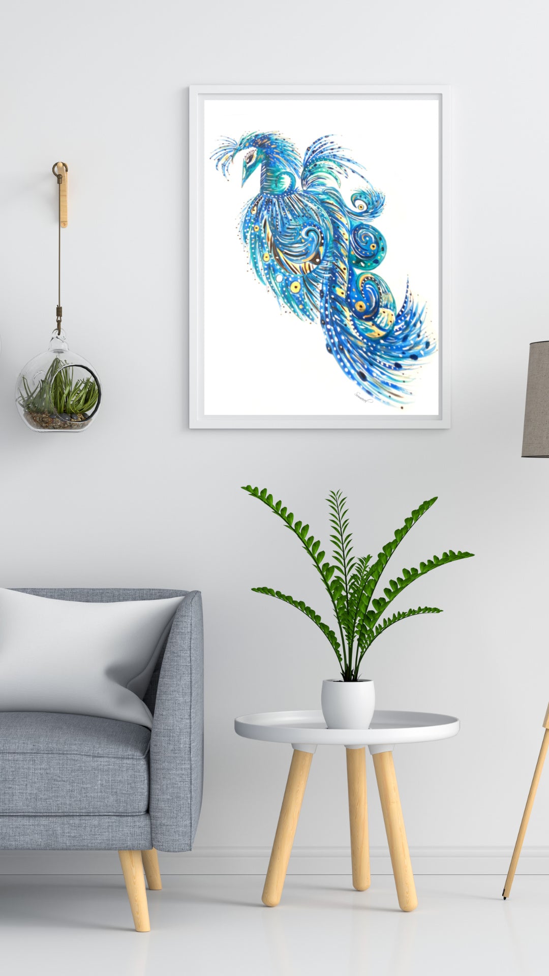 Peacock art bird print wall decor.