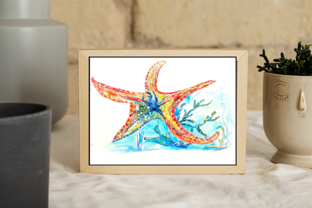 Coastal decor. Starfish art print.