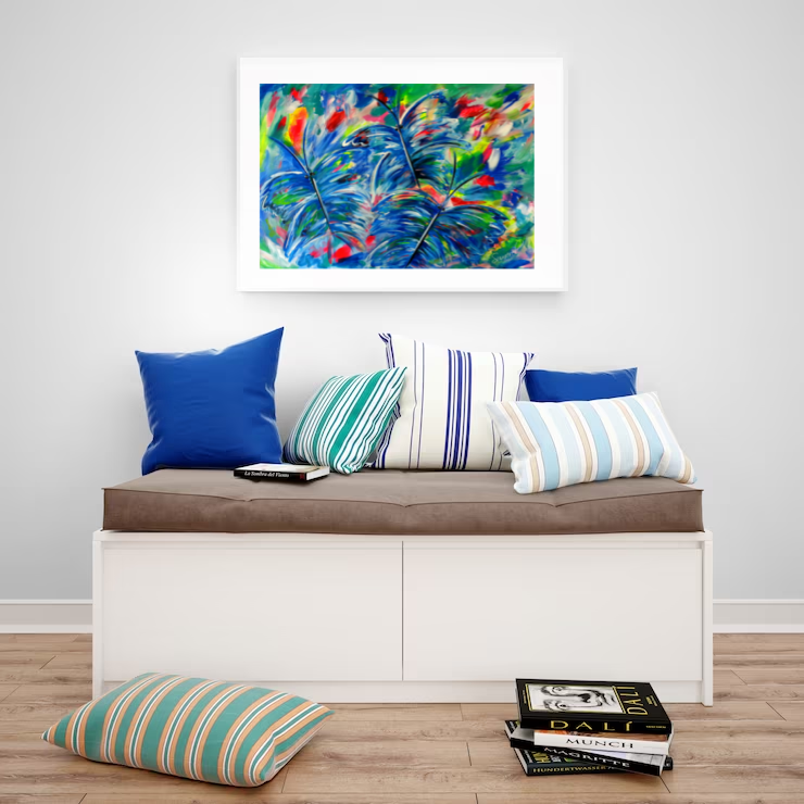 Blue butterfly art print wall decor.
