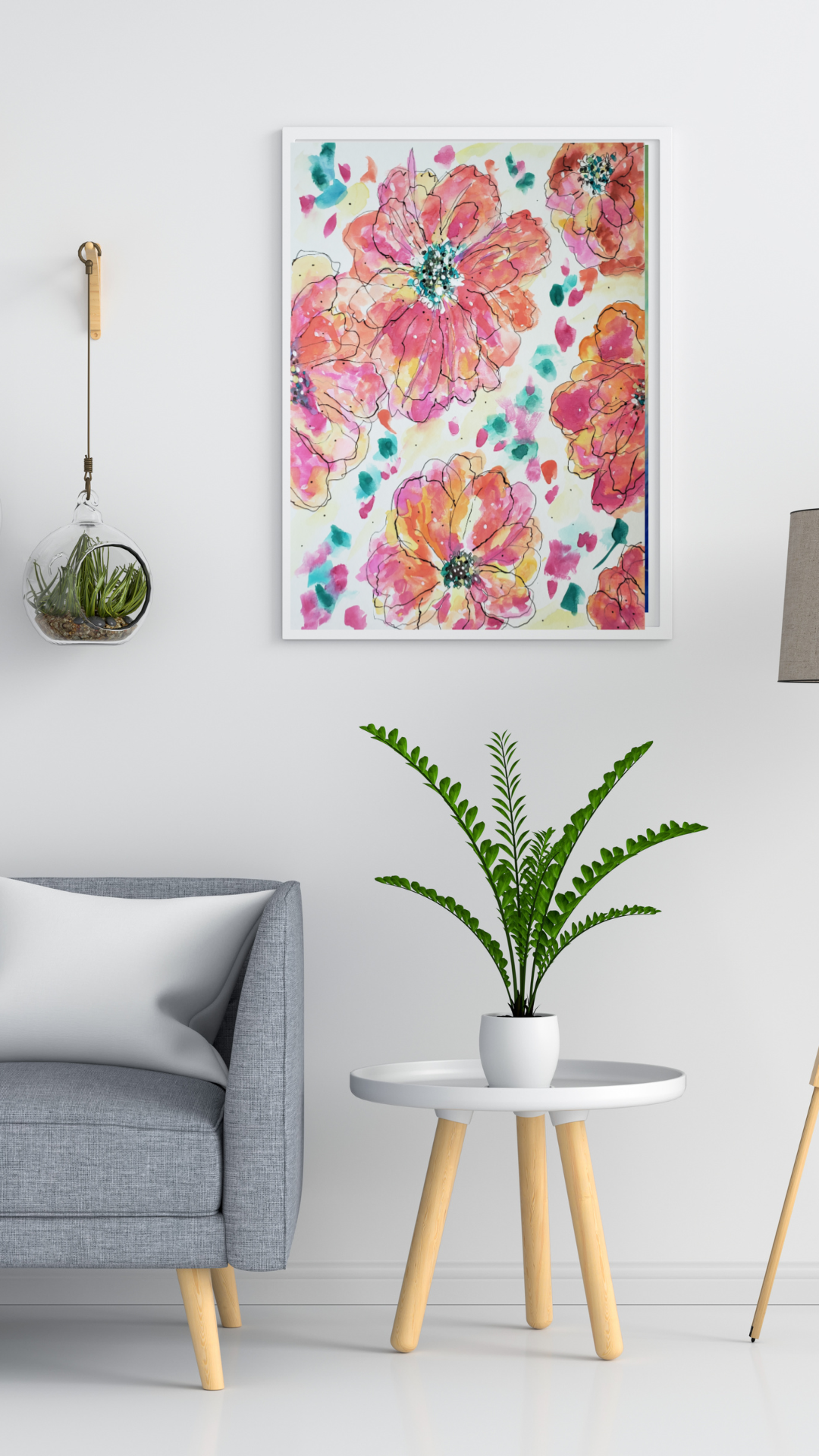 Peach and pink watercolor wall art.