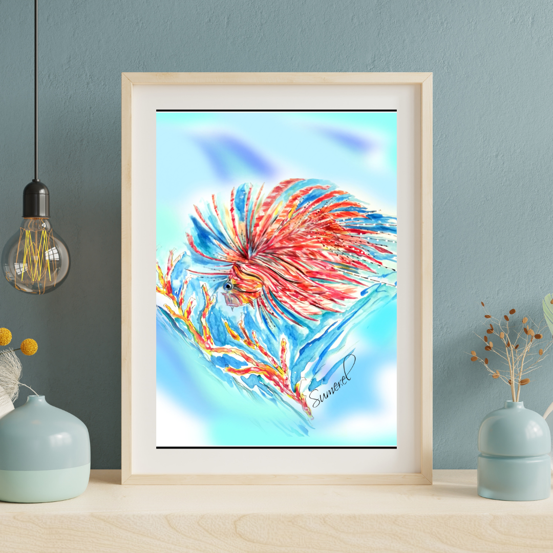 Ocean fish art print. Coastal decor.