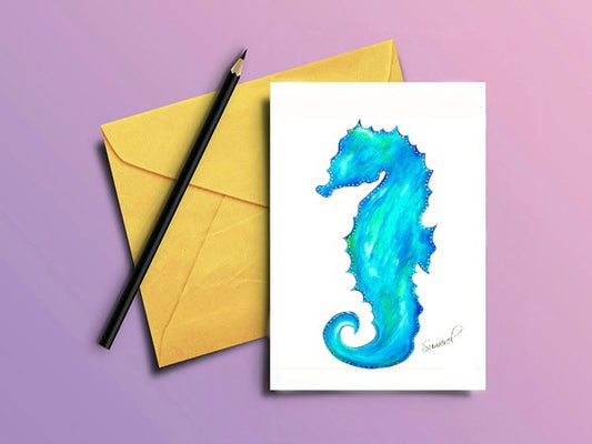 Coastal Greeting Card "Blue Seahorse"